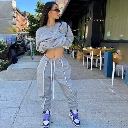 TIESOME Solid Joggers Wide Leg SweatPants Women Trousers High Waist Pants Spring Autumn Female Drawstring Trousers With Pocket