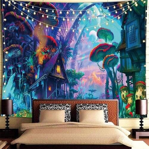 SepYue Fairytale Dreamy Mushroom Tapestry Psychedelic Carpet Bohemian Home Decor Witchcraft Hippie Room Decor Wall Tapestries