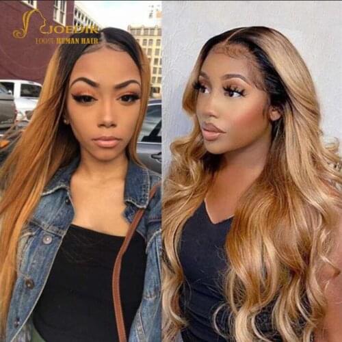 Joedir Ombre Bundles With Closure There Tone 1B/4/27 1B/4/30 Colors Brazilian Straight Hair 3 Bundles With Closure Remy Hair