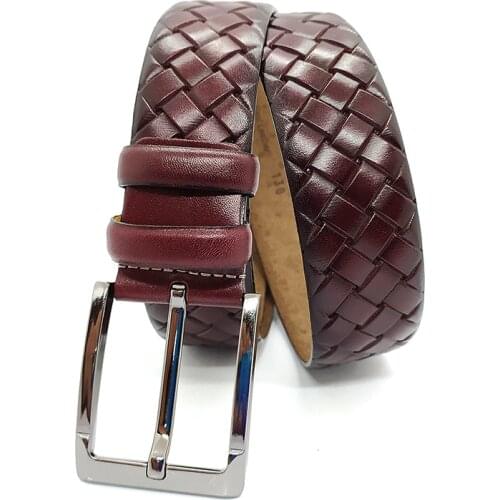 Genuine Soft Leather Handmade Burgundy Man Belt High Quality Calfskin For Pants Metal Buckle For Casual Gift For Valentines Day