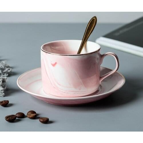 Luxury Nordic Ceramic Coffee Cup Marble Pink Creative With Spoon Afternoon Tea Cups Office Minimalist Cup And Saucer QJJ60BYD