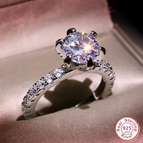 Luxury 925 Sterling Silver Sparkling Big Zircon Stone Ring For Women Engagement Wedding Party Female Fashion Jewelry bijoux