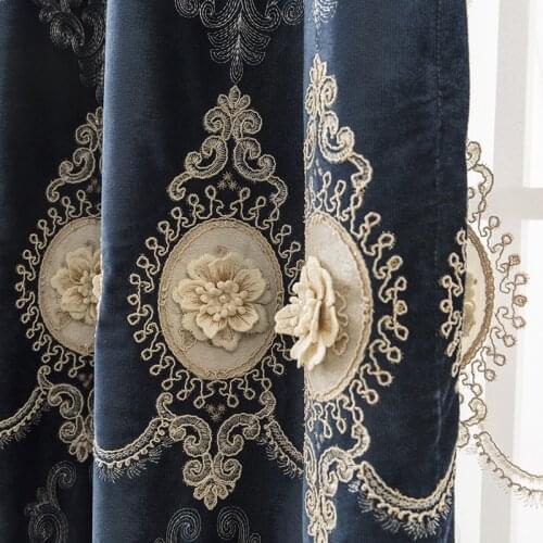Luxury 3D Flower Embroidery Curtains for Living Room Bedroom Blackout Curtains European Style Luxury Window Drapes AG369#4