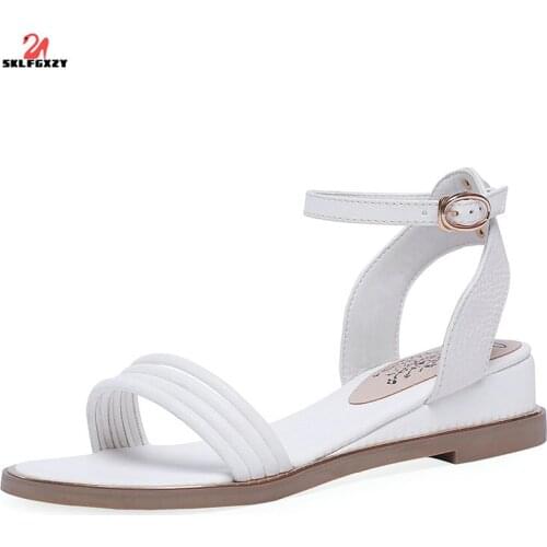 SKLFGXZY Summer New Arrival Black, White Women Sandals Fashion Genuine Leather Womens Shoes Comfortable Cowhide Fashion Sandals