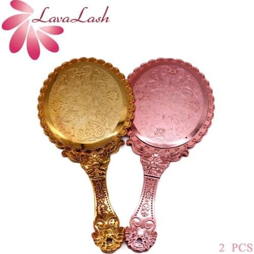 2 PCS Vintage Cosmetic Makeup Mirror Oval Round Mirror Noble Retro Hand Held Mirror Beauty Tool For Ladies Eyelash Extension