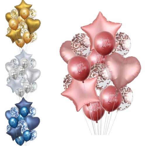 14pcs/lot 12inch Printed Happy Birthday Chrome Metallic Balloon 18inch Heart Star Foil Balloon Confetti Decor Kid Party Supplies