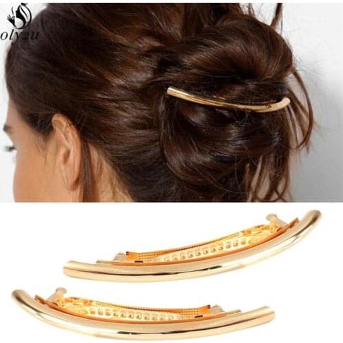Oly2u Women Wedding Jewelry Gift DIY Metal Ponytail Holder Fashion Long Bar Shape Hair Clip Girls Bridal Hair Accessories
