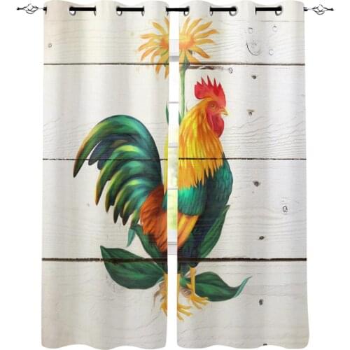 Rooster Flower Color Wood Grain Window Curtains Dark Living Room Curtains Fabric Indoor Decor Kids Window Treatment Valances