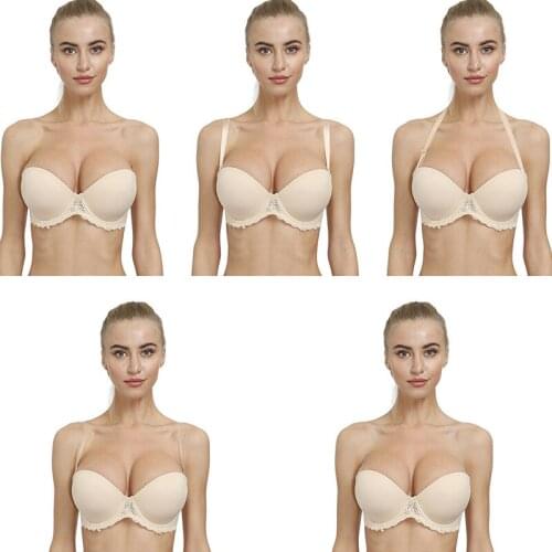 New Multiway Push Up Halter Strapless Bras For Women Straps Silicone Adjusted Underwire Lace Bras Sexy Lingerie Thin Cups