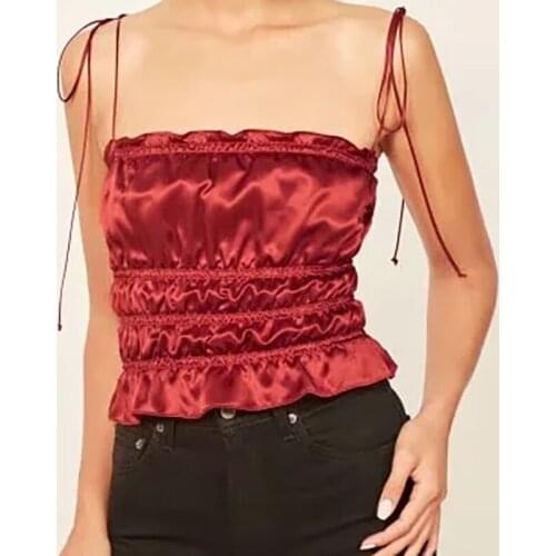 Women Summer Red Fashion Pleated Sling Tops 2021 Chic Gril Yellow Short Crop Tops Women Casual Solid Camis ropa mujer