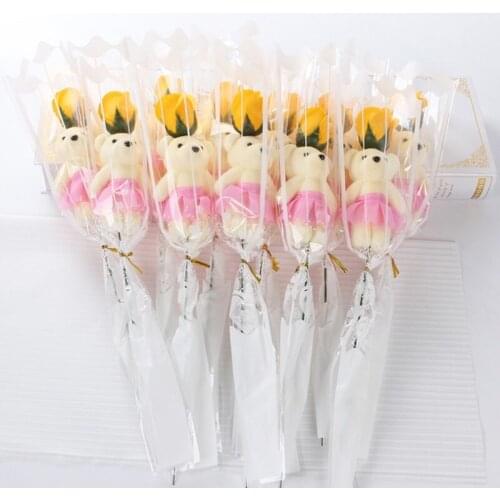 1PC Cute Bear Rose Artificial Flower Soap Valentines Day Creative Romantic Gifts Cartoon Bouquet Dolls Party Wedding Decoration