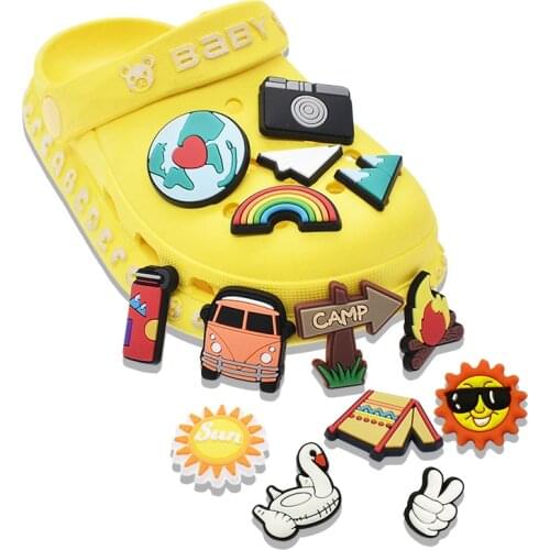 10Pcs PVC Camping Theme Shoe Charms Removable Shoe Accessories Croc Shoe Buckle Decorations Fit JIBZ Wrisband Party Kids Gift