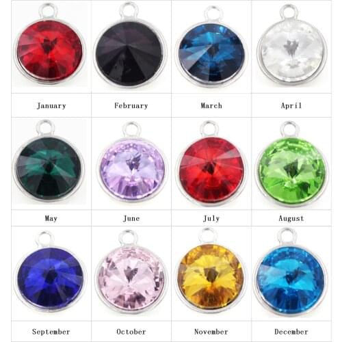 12pcs/lot 12 Month Birthstone Round Crystal Dangle Charms For Women Pendant Necklace Bracelet Diy Jewelry
