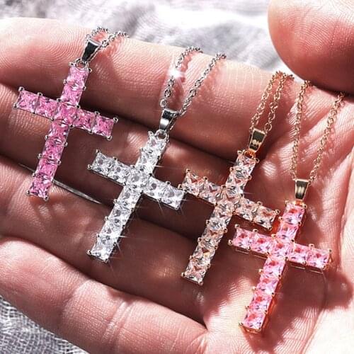 2021 New Retro Gold Silver Pink Color Crucifix Necklace for Women Anniversary Gift Jewelry Wholesale R6647