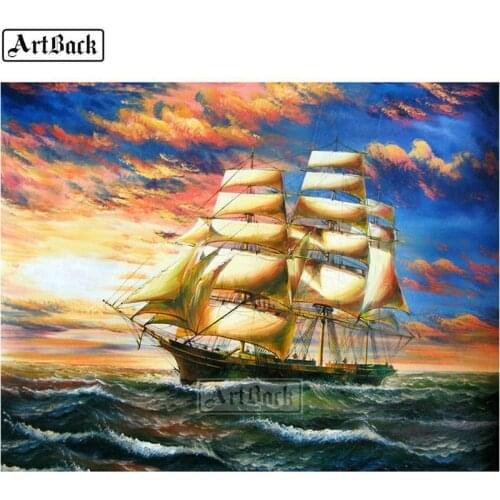 5d diy diamond painting sailing sunset landscape full square rhinestone 3d diamond mosaic hand diamond embroidery sticker