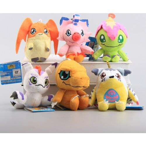 6 Styles Digital Monsters Agumon Gabumon Patamon Piyomon Gomamon Cute Kawaii Plush Keychain Mini Pendant 5" 12 cm Kids Gift