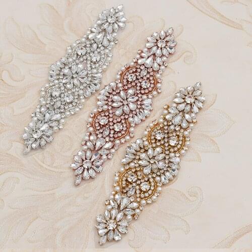 WENXI 30PCS Wholesale Rhinestones Appliques Beads For Bridal Sashes Rose Gold Crystal Sewing On For Wedding Belt YS849