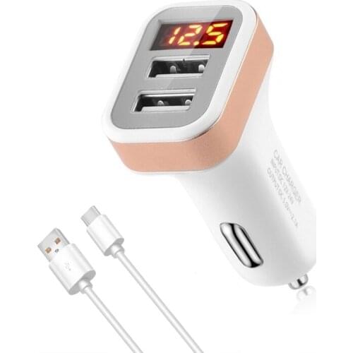 Dual Port USB Adapter Car-charger Double USB for iPhone iPad Samsung Xiaomi Phone Charging cable Car Charger Digital Display