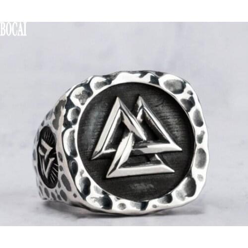 BOCAI 2021 new Nordic Viking Totem Men Ring 100% real S925 pure Silver Jewelry Domineering Thai Silver Ring for Men