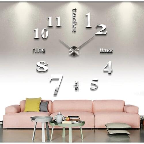 3D DIY Large Wall Clock Acrylic Metal Mirror Wall Stickers Clock Modern Design Super Sticker Digital Watches Clocks Home Decor