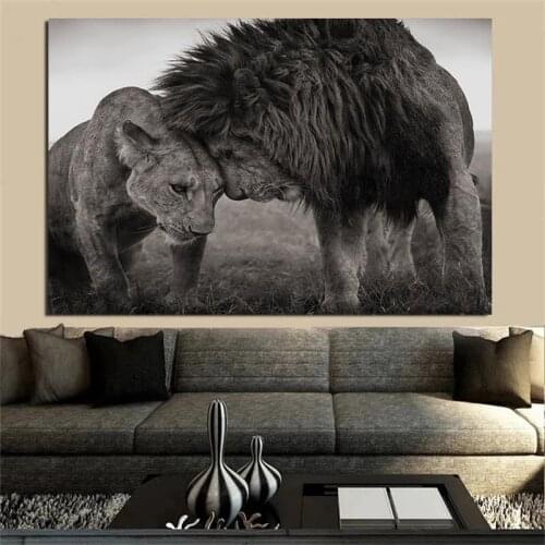 Black and White Lion Head To Head Canvas Art Painting Posters and Prints Scandinavian WallPictures Cuadros Livingroom Decoration