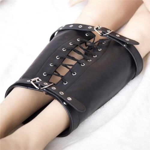 Black Matt PU Leather Leg Binder Ankle Cuffs Bondage Body Restraint Fetish Harness Adult Sex Toy Restricted Activity BDSM