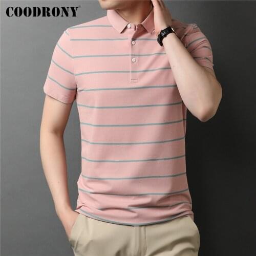 COODRONY Brand Summer New Arrival Short Sleeve Polo-Shirt Men Clothing Business Casual Slim Fit Striped Soft Cotton Tops C5305S