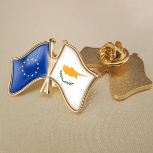 European Union and Cyprus Crossed Double Friendship Flags Lapel Pins