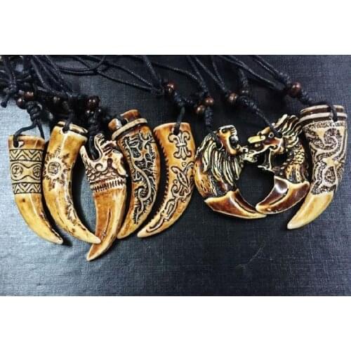 FREE SHIPPING Hot Sell 24 PCS New Brown bone Powder carving Dragon Totem Supporter talismans Necklace Unisex accessories