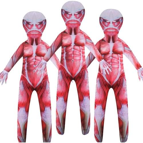 Attack on Titan Colossal Titan Cosplay Costumes Adult Lycra Spandex Full Zentai Bodysuits Men Muscle Suit Second Skin Tight Suit