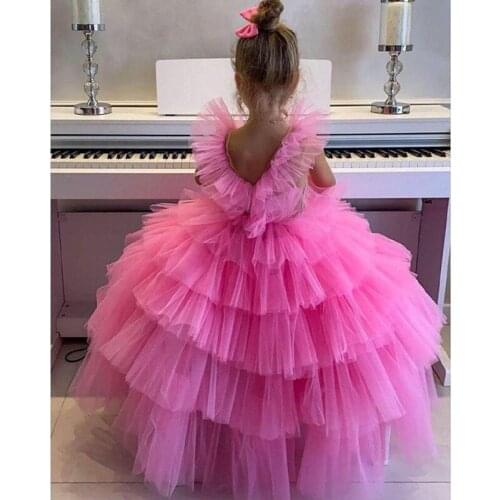 Colorful Hot Pink Tulle Flower Girl Dresses First Communication Dress Girls Wedding New Year Party Dresses With Ruffles