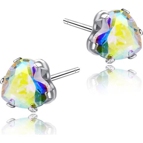 Fashion 6MM CZ Crystal Heart Stud Earrings For Women Girls Kids Silver Tiny Cubic Zirconia Clip On Earring Brincos 2021 Jewelry