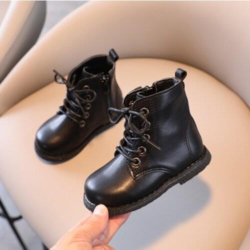 Fashion Side Zipper Boots Girls Boys Solid Color Short Boots 2021 Autumn New Children British Style Martin Boots