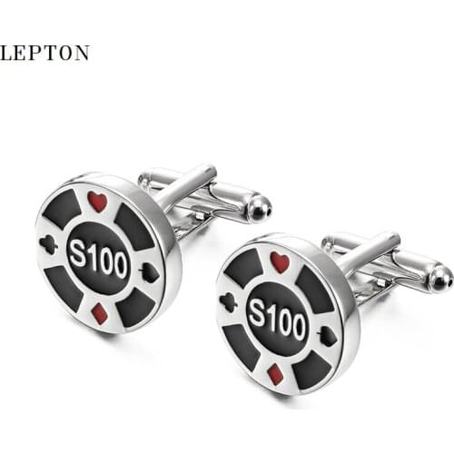 Hot Sale Round Chip Cufflinks For Mens Lepton Brand Chip for entertainment Style Cuff links Men Shirt Cuffs Cuff links gemelos