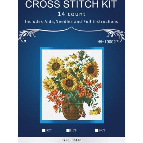 Sunflower in vase, Counted Cross Stitch 14CT Cross Stitch Sets Wholesale cartoon Cross-stitch Kits Embroidery Needlework