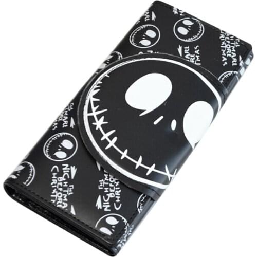 2Colors New 18*8.5*2cm Long Comics Nightmare Wallets Unisex Thriller Movie Cartoon Jack Skull Purses PU Leather Clutch