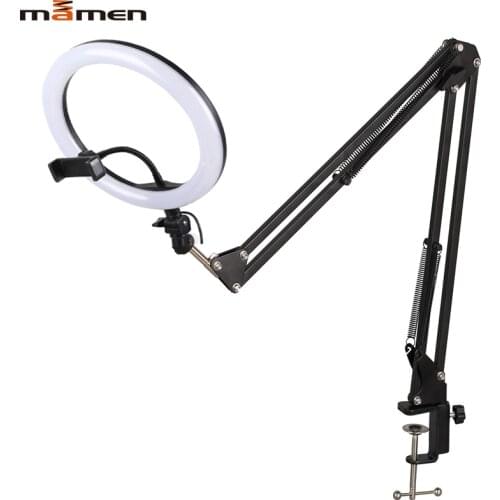 MAMEN Photo Studio LED Selfie Ring Light Desktop Dimmable Photography Lighting Phone Video for Youtube Camera with Tripod Stand