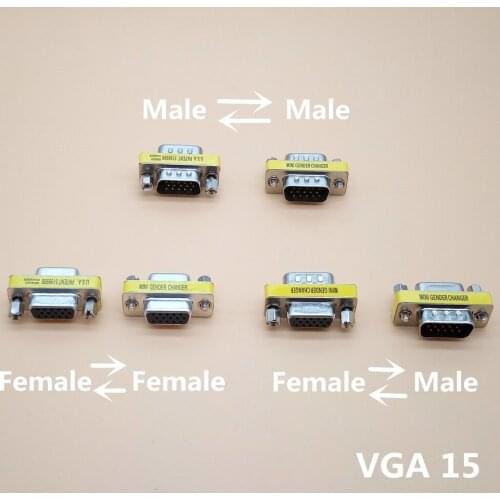 2Pcs 15Pin SVGA VGA Male to Male Female to Female Male to Female Mini Changer Adapter Converter Coupler