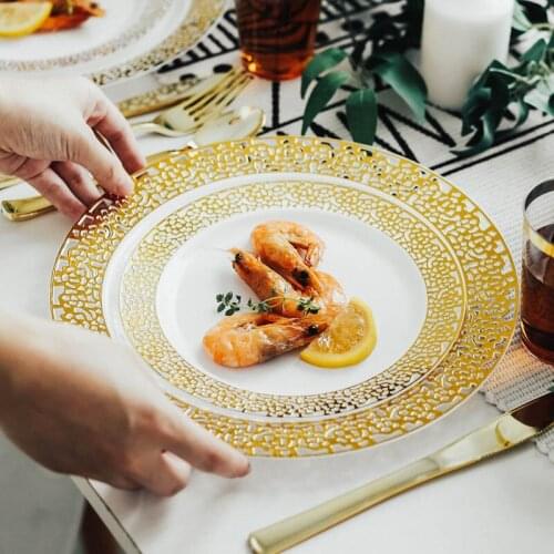 Plastic Plates Disposable Knife Fork Party Wedding Spoon Rose Gold Tableware Birthday Tool Supplies Aviation Dinnerware Set