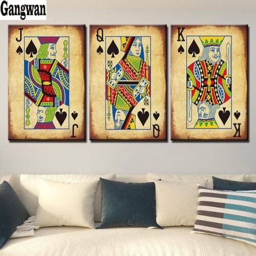 Poker Cards diamond Paintings cross stitch Gambling Poker Pictures diamond embroidery Club Casino bar restaurant 3 pcs set Decor