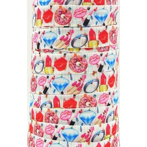 Q&N ribbon wholesale/OEM 5/8inch 16mm 161124006 jewelry and lipstick printed folded over elastic FOE 50yds/roll free shipping