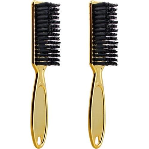 SHGO HOT-Fade Brush Comb Scissors Cleaning Brush Barber Shop Skin Fade Vintage Oil Head Shape Carving Cleaning Brush Gold 2PC