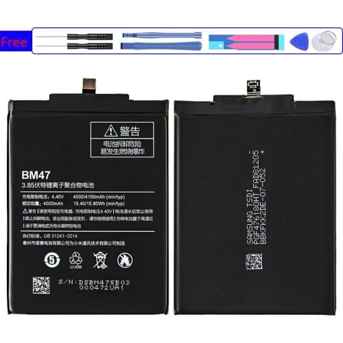BM47 Replacement Battery For Xiaomi Redmi 3 3s 4x 3pro Hongmi 3 3s 4x Bateria 4100mAh BM 47 BM47 +Tracking Number