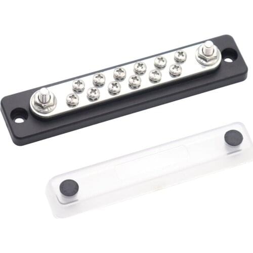 Terminal Bus Bar & Cover Ground Distribution Block Kit 12+2 Busbar 150A+transparent Upper Cover For 12/24V Car Motorhome