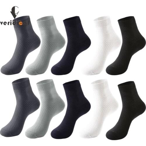Veridical Brand 10 Pairs/Lot Men Bamboo Fiber Socks New Classic Business Solid Long Work Socks Mens Party Dress Crew Socks Sox