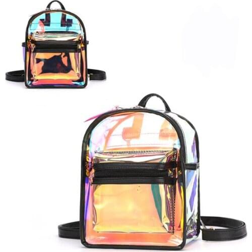 Women PVC Mini Backpack Laser Jelly Transparent Mini Travel Bags Fashion Clear See Through Teenage School Book Bag