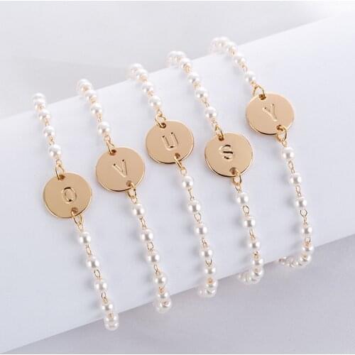 Simple DIY Bracelets Dainty Golden 26 Letter Dainty Bracelet Minimal Friendship Pearl Round Jewelry 2020 Newest Design