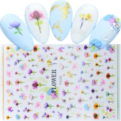 1 Pc Colorful Flower Leaf Plants Leaves Summer 3D Nail Sticker Small Fresh Designs Nail Art Stickers Manicure DIY Decorations