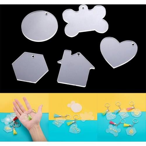 10Pcs/Lot Keychain Pendants Clear Acrylic Round Blank Heart Dog Bone Shape Discs Pet Hanging For DIY Jewelry Making Accessories