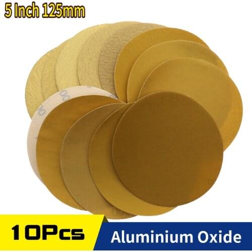 15Pcs 5 Inch 125mm Aluminium Oxide 60 to 1000 Grits Hook and Loop Gold Sandpaper Sanding Disc for Metal & Automotive